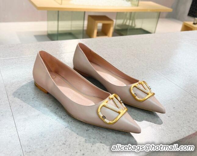 Top Quality Valentino VLOGO SIGNATURE Calfskin Flat Ballerina Nude 0106068