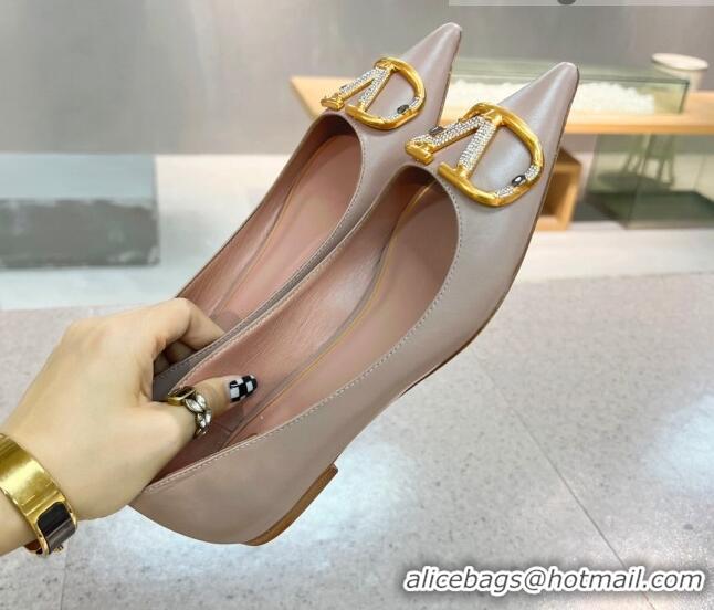 Top Quality Valentino VLOGO SIGNATURE Calfskin Flat Ballerina Nude 0106068