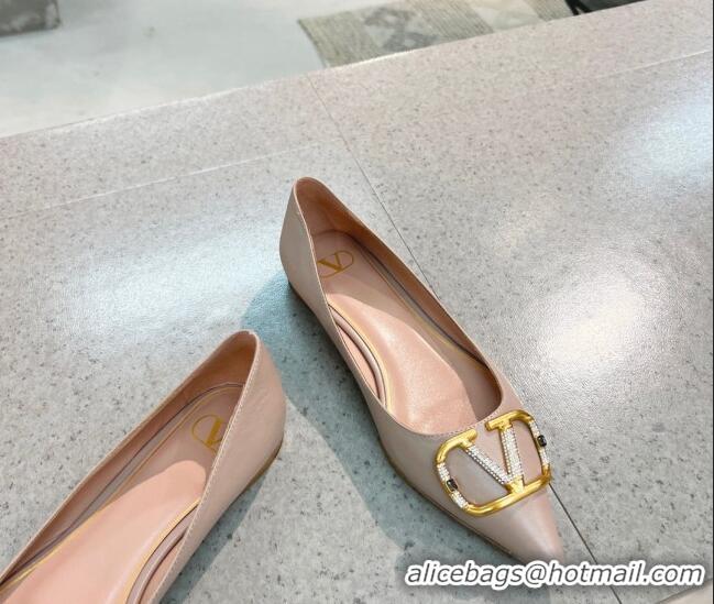 Top Quality Valentino VLOGO SIGNATURE Calfskin Flat Ballerina Nude 0106068