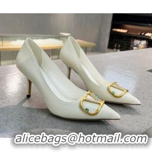 Cute Valentino VLOGO SIGNATURE Calfskin Pump with 8cm Heel White 0106069