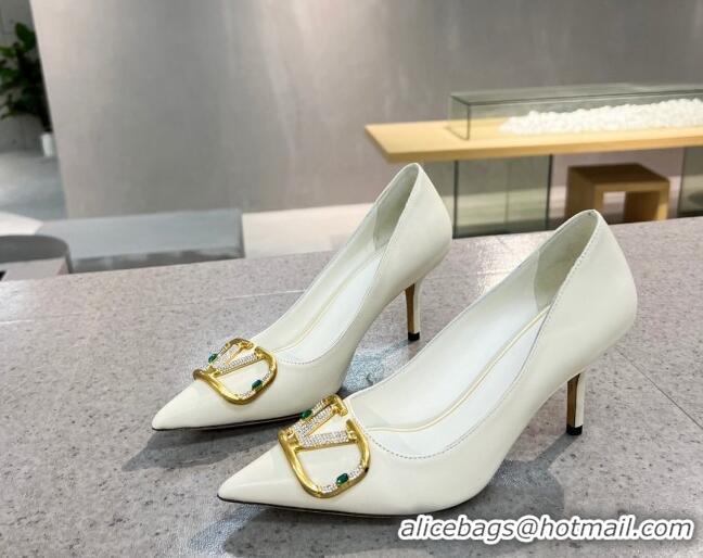 Cute Valentino VLOGO SIGNATURE Calfskin Pump with 8cm Heel White 0106069