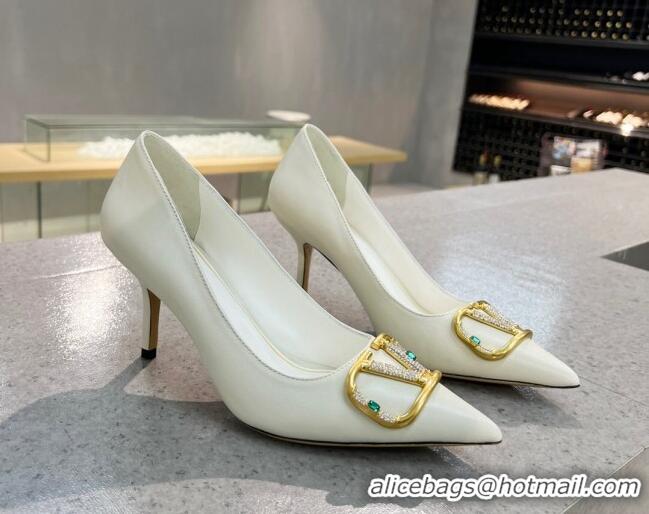 Cute Valentino VLOGO SIGNATURE Calfskin Pump with 8cm Heel White 0106069