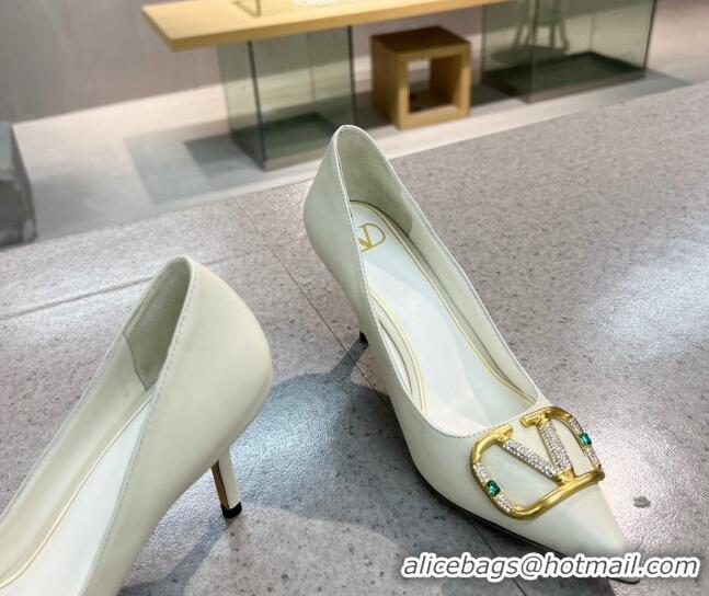 Cute Valentino VLOGO SIGNATURE Calfskin Pump with 8cm Heel White 0106069