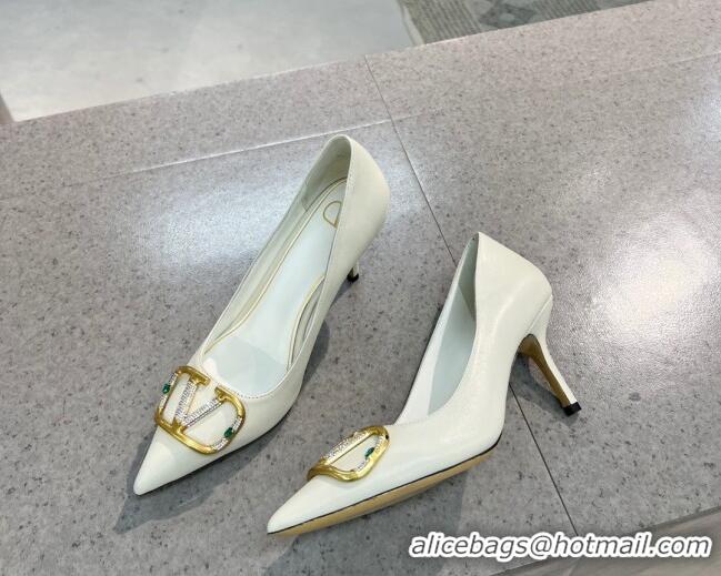 Cute Valentino VLOGO SIGNATURE Calfskin Pump with 8cm Heel White 0106069