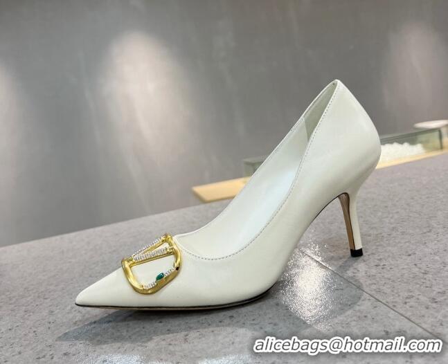 Cute Valentino VLOGO SIGNATURE Calfskin Pump with 8cm Heel White 0106069