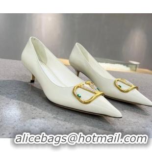 New Style Valentino VLOGO SIGNATURE Calfskin Pump with 4cm Heel White 0106070