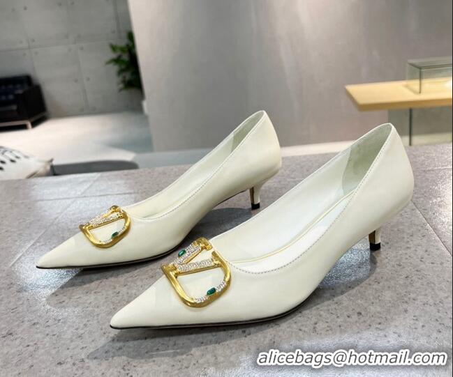 New Style Valentino VLOGO SIGNATURE Calfskin Pump with 4cm Heel White 0106070