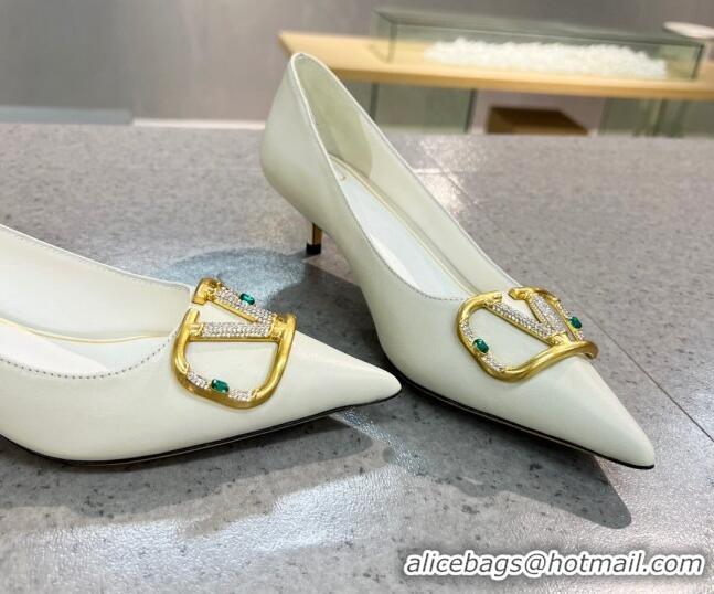 New Style Valentino VLOGO SIGNATURE Calfskin Pump with 4cm Heel White 0106070