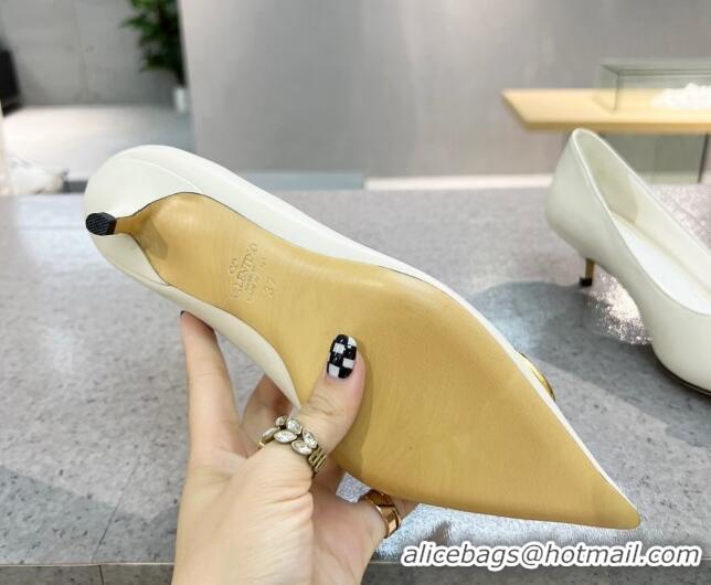 New Style Valentino VLOGO SIGNATURE Calfskin Pump with 4cm Heel White 0106070