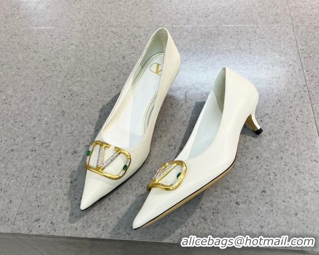 New Style Valentino VLOGO SIGNATURE Calfskin Pump with 4cm Heel White 0106070