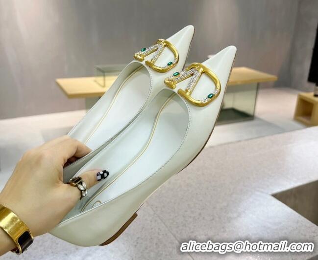 Most Popular Valentino VLOGO SIGNATURE Calfskin Flat Ballerina White 0106071