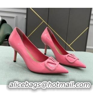 Good Quality Valentino VLOGO SIGNATURE Patent Leather Pump with 8cm Heel Pink 0106072