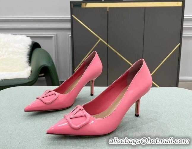 Good Quality Valentino VLOGO SIGNATURE Patent Leather Pump with 8cm Heel Pink 0106072