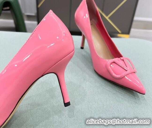 Good Quality Valentino VLOGO SIGNATURE Patent Leather Pump with 8cm Heel Pink 0106072