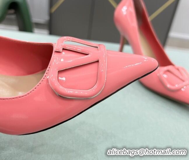 Good Quality Valentino VLOGO SIGNATURE Patent Leather Pump with 8cm Heel Pink 0106072