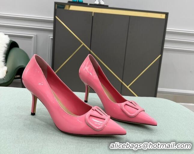 Good Quality Valentino VLOGO SIGNATURE Patent Leather Pump with 8cm Heel Pink 0106072