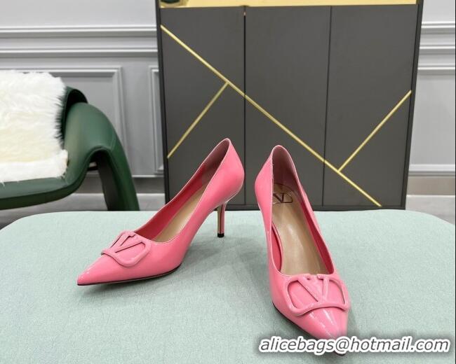 Good Quality Valentino VLOGO SIGNATURE Patent Leather Pump with 8cm Heel Pink 0106072