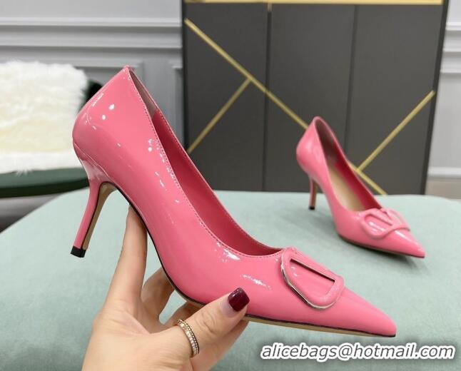 Good Quality Valentino VLOGO SIGNATURE Patent Leather Pump with 8cm Heel Pink 0106072