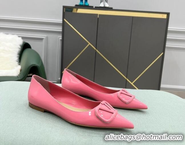 Unique Grade Valentino VLOGO SIGNATURE Patent Leather Flat Ballerina Pink 0106072