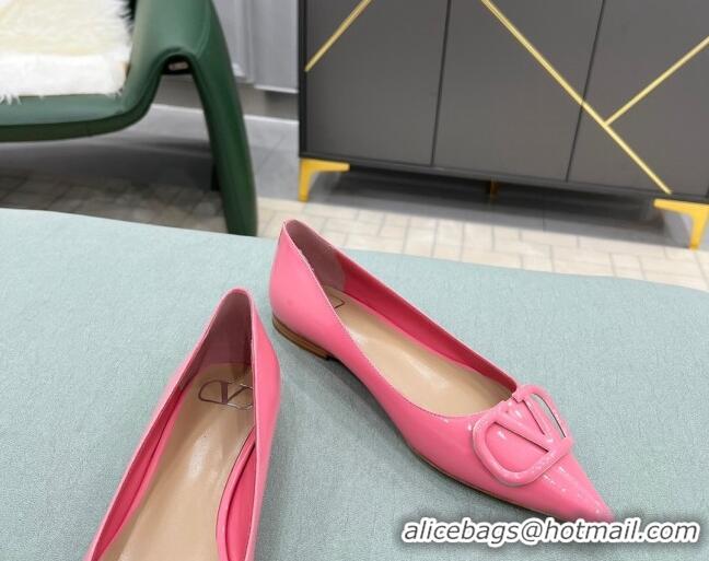 Unique Grade Valentino VLOGO SIGNATURE Patent Leather Flat Ballerina Pink 0106072