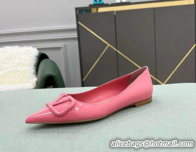 Unique Grade Valentino VLOGO SIGNATURE Patent Leather Flat Ballerina Pink 0106072