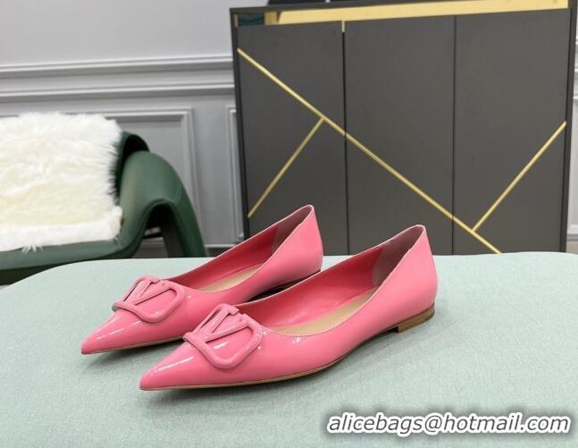 Unique Grade Valentino VLOGO SIGNATURE Patent Leather Flat Ballerina Pink 0106072