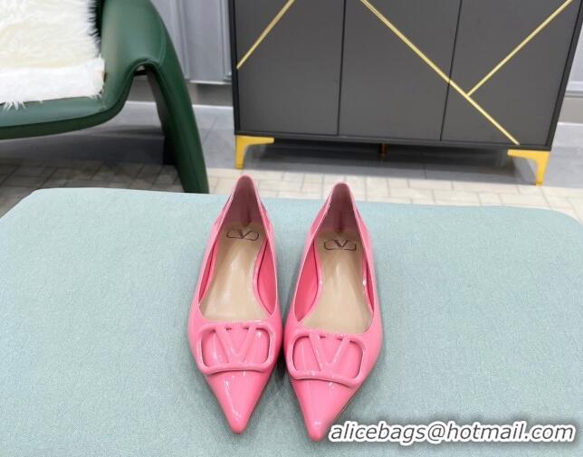 Unique Grade Valentino VLOGO SIGNATURE Patent Leather Flat Ballerina Pink 0106072