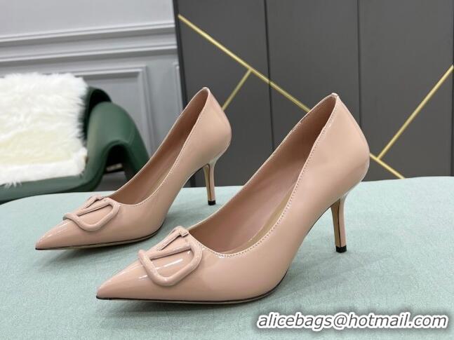 Best Design Valentino VLOGO SIGNATURE Patent Leather Pump with 8cm Heel Nude 0106073