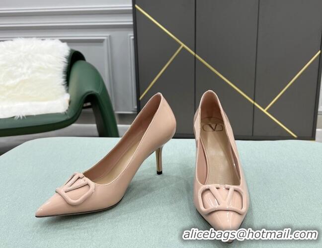 Best Design Valentino VLOGO SIGNATURE Patent Leather Pump with 8cm Heel Nude 0106073