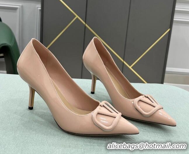 Best Design Valentino VLOGO SIGNATURE Patent Leather Pump with 8cm Heel Nude 0106073