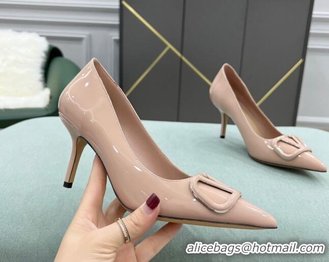 Best Design Valentino VLOGO SIGNATURE Patent Leather Pump with 8cm Heel Nude 0106073