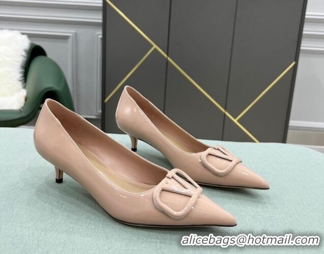 Affordable Price Valentino VLOGO SIGNATURE Patent Leather Pump with 4cm Heel Nude 0106074