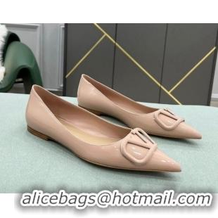 Grade Design Valentino VLOGO SIGNATURE Patent Leather Flat Ballerina Nude 0106075