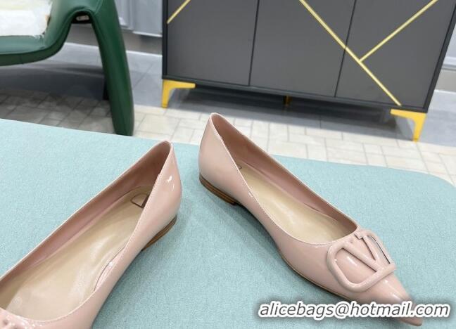 Grade Design Valentino VLOGO SIGNATURE Patent Leather Flat Ballerina Nude 0106075