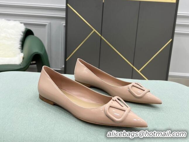 Grade Design Valentino VLOGO SIGNATURE Patent Leather Flat Ballerina Nude 0106075