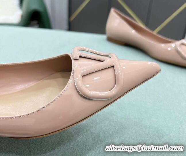 Grade Design Valentino VLOGO SIGNATURE Patent Leather Flat Ballerina Nude 0106075