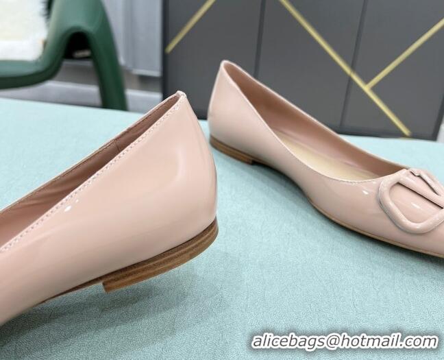 Grade Design Valentino VLOGO SIGNATURE Patent Leather Flat Ballerina Nude 0106075