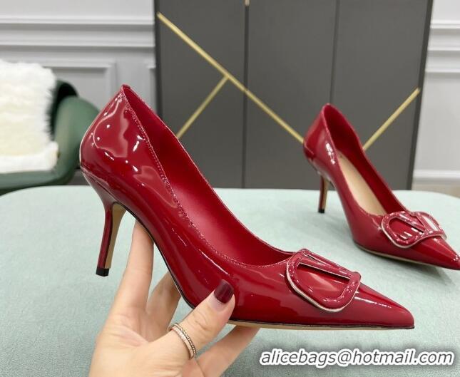 Low Price Valentino VLOGO SIGNATURE Patent Leather Pump with 8cm Heel Deep Red 0107057