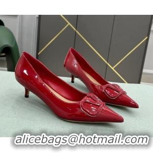 Low Price Valentino VLOGO SIGNATURE Patent Leather Pump with 4cm Heel Deep Red 0107057