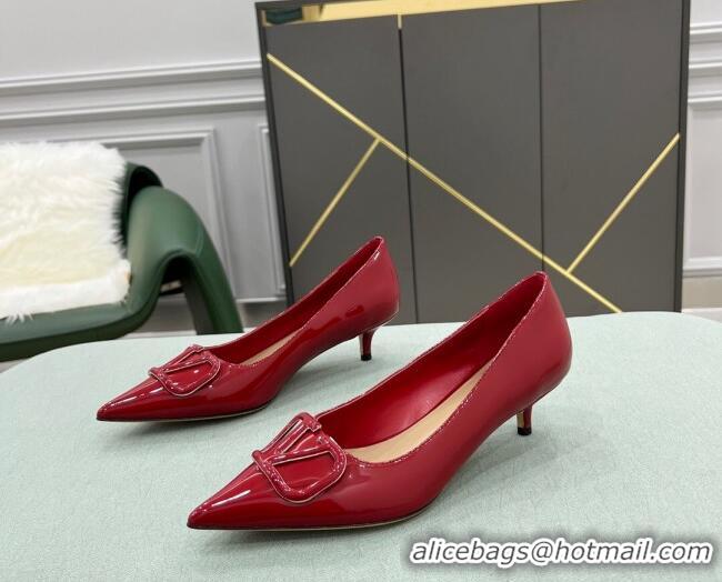 Low Price Valentino VLOGO SIGNATURE Patent Leather Pump with 4cm Heel Deep Red 0107057