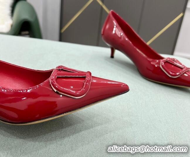 Low Price Valentino VLOGO SIGNATURE Patent Leather Pump with 4cm Heel Deep Red 0107057