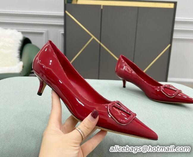 Low Price Valentino VLOGO SIGNATURE Patent Leather Pump with 4cm Heel Deep Red 0107057