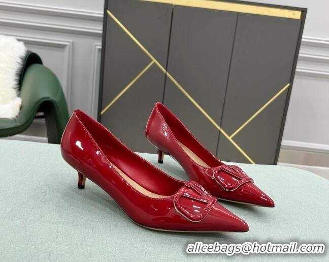 Low Price Valentino VLOGO SIGNATURE Patent Leather Pump with 4cm Heel Deep Red 0107057