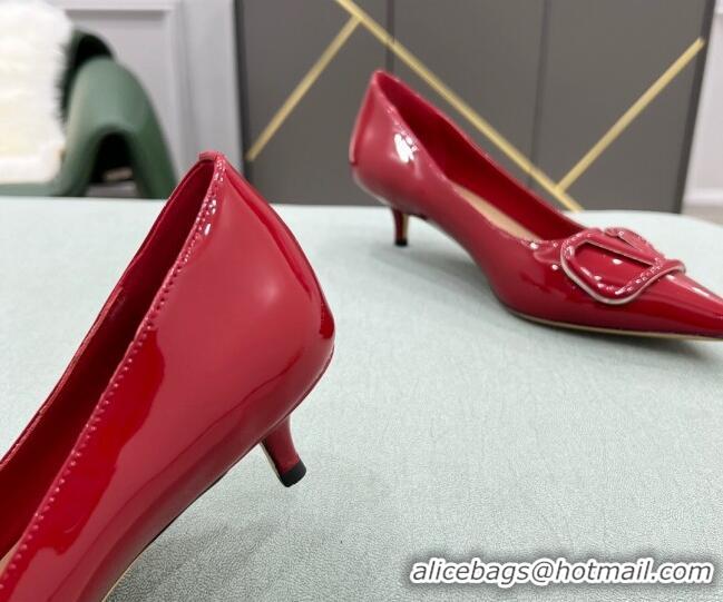 Low Price Valentino VLOGO SIGNATURE Patent Leather Pump with 4cm Heel Deep Red 0107057