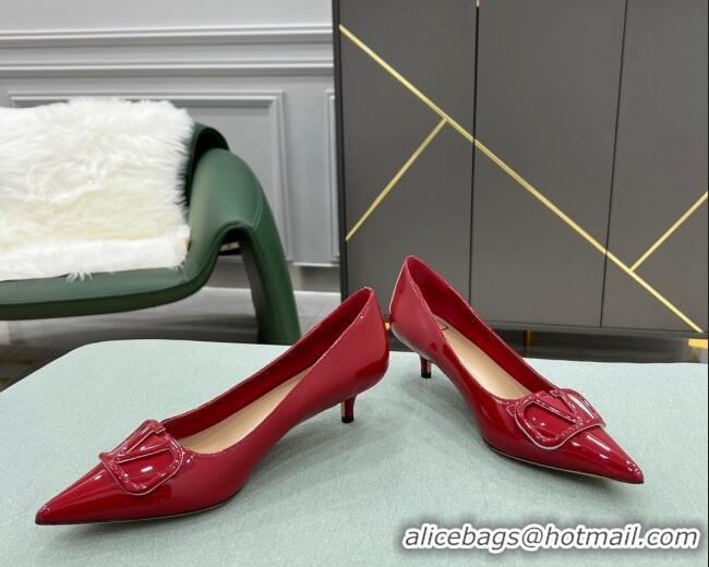 Low Price Valentino VLOGO SIGNATURE Patent Leather Pump with 4cm Heel Deep Red 0107057