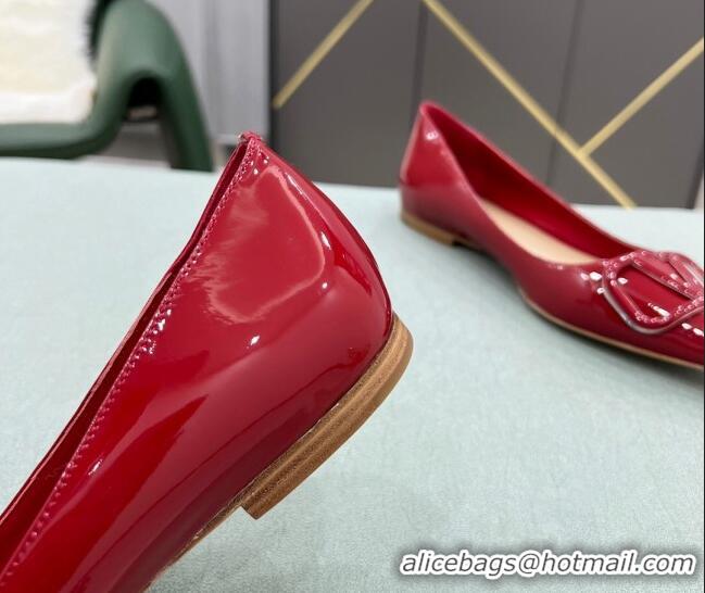 Discount Valentino VLOGO SIGNATURE Patent Leather Flat Ballerina Deep Red 0107057