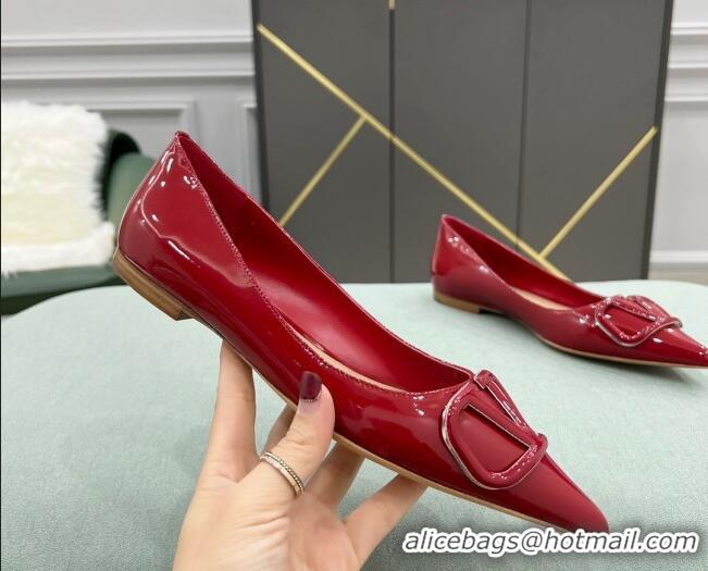 Discount Valentino VLOGO SIGNATURE Patent Leather Flat Ballerina Deep Red 0107057