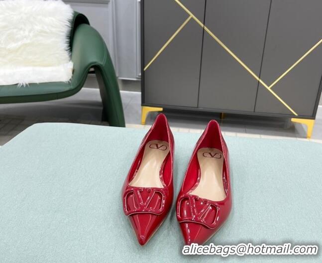 Discount Valentino VLOGO SIGNATURE Patent Leather Flat Ballerina Deep Red 0107057