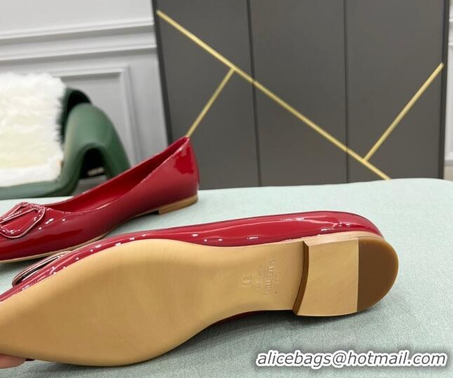 Discount Valentino VLOGO SIGNATURE Patent Leather Flat Ballerina Deep Red 0107057