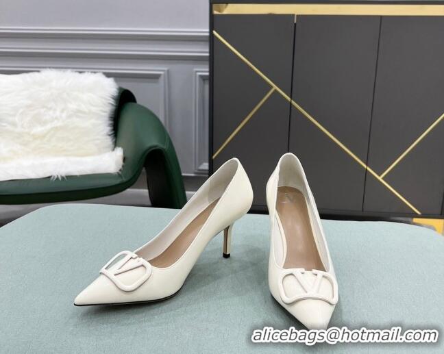 Discount Design Valentino VLOGO SIGNATURE Patent Leather Pump with 8cm Heel White 0107060